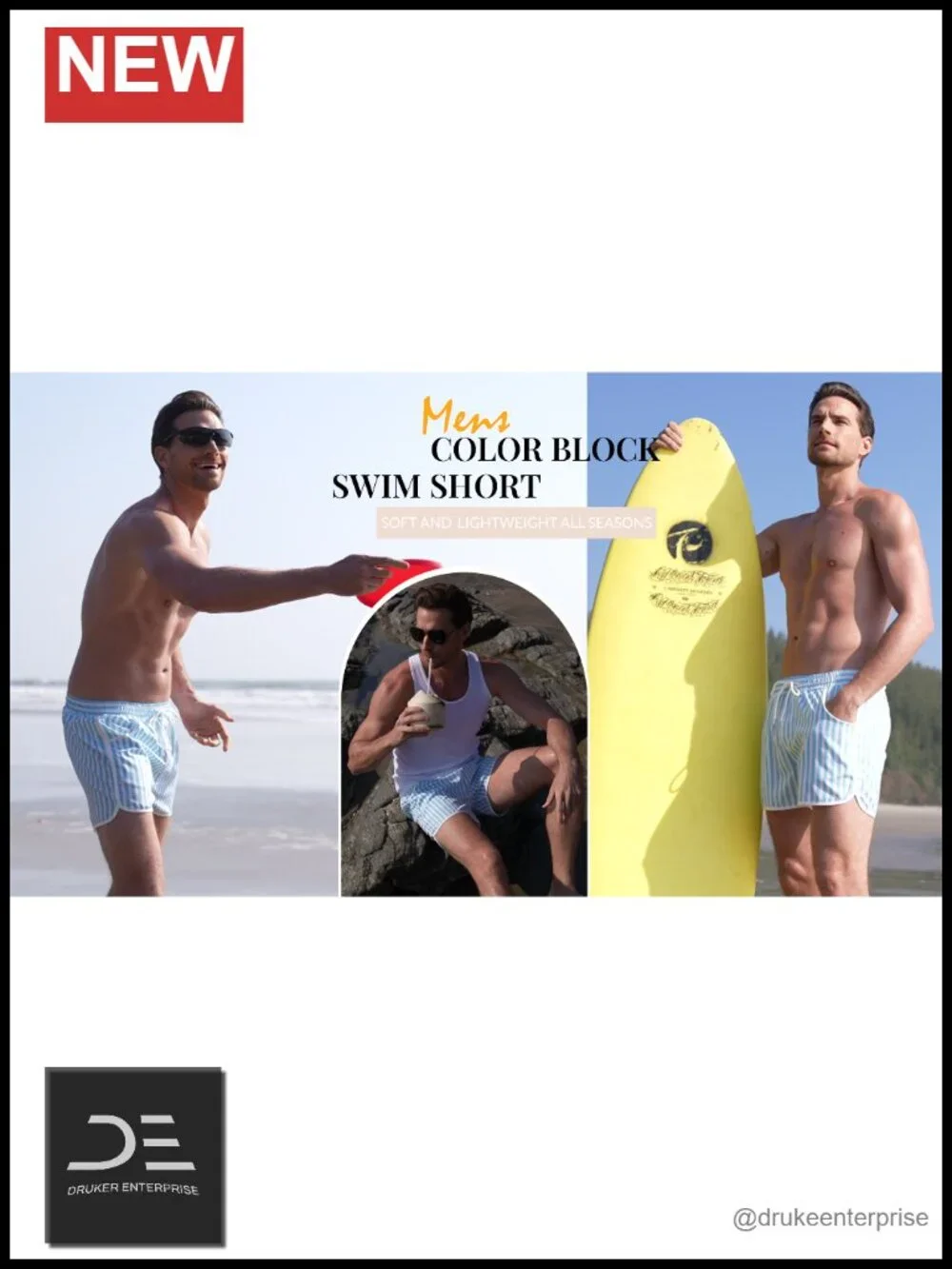 Men's Quick Dry Swim Trunks Board Shorts with Mesh Liner